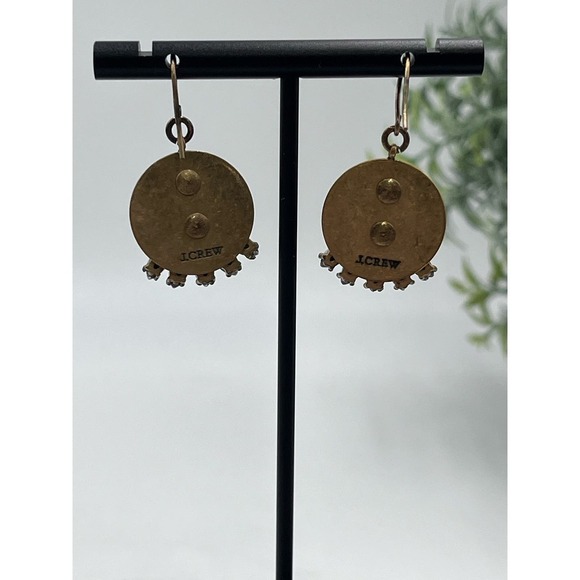 J. Crew Gold Tone Disc Teardrop Marquis Rhinestone Dangle Earrings - Picture 6 of 10